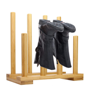 Bamboo upside down rain boot display racks wooden shoes/boots rack Wood Inverted Boot Storage Rack