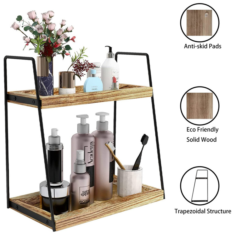 Bathroom Supplies 2 Tier Bathroom Organizer Counter wooden Storage Shelf with handles for Bathroom Rack and kitchen