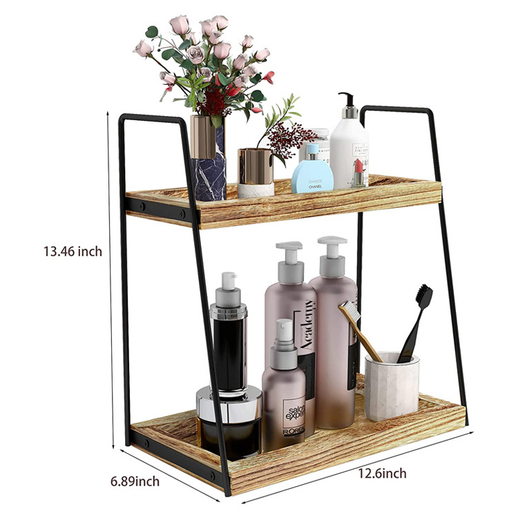 Bathroom Supplies 2 Tier Bathroom Organizer Counter wooden Storage Shelf with handles for Bathroom Rack and kitchen