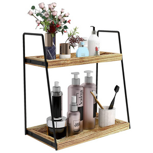 Bathroom Supplies 2 Tier Bathroom Organizer Counter wooden Storage Shelf with handles for Bathroom Rack and kitchen