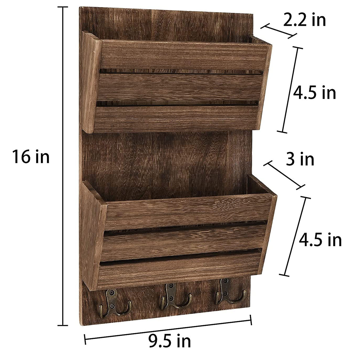 wholesale Wood Hanging Shelves For Wall Wooden Wall Mounted Organizer Shelves With 3 Hooks Wall Hanging Shelves for Home Utility