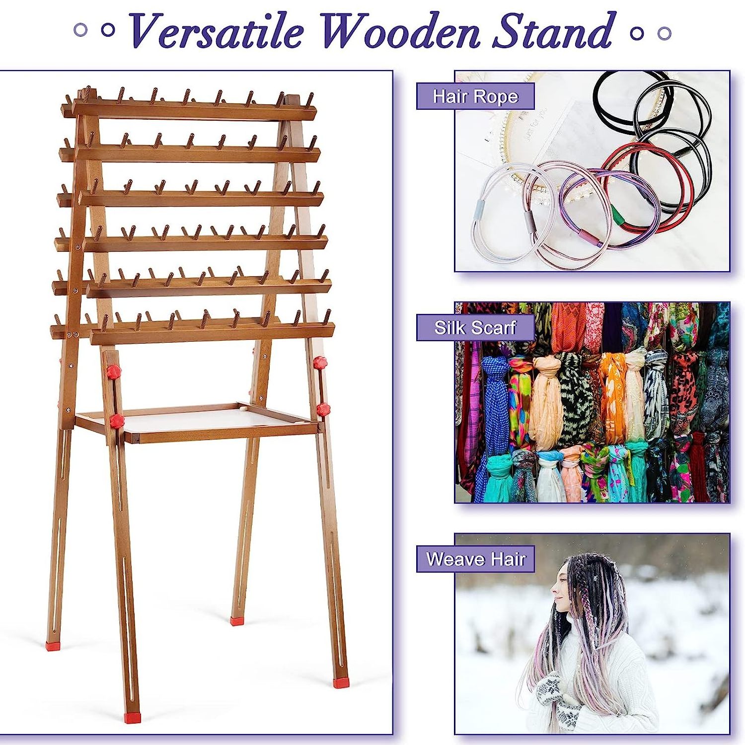 Wholesale Adjustable height Wig display racks wooden braiding hair rack With storage tray