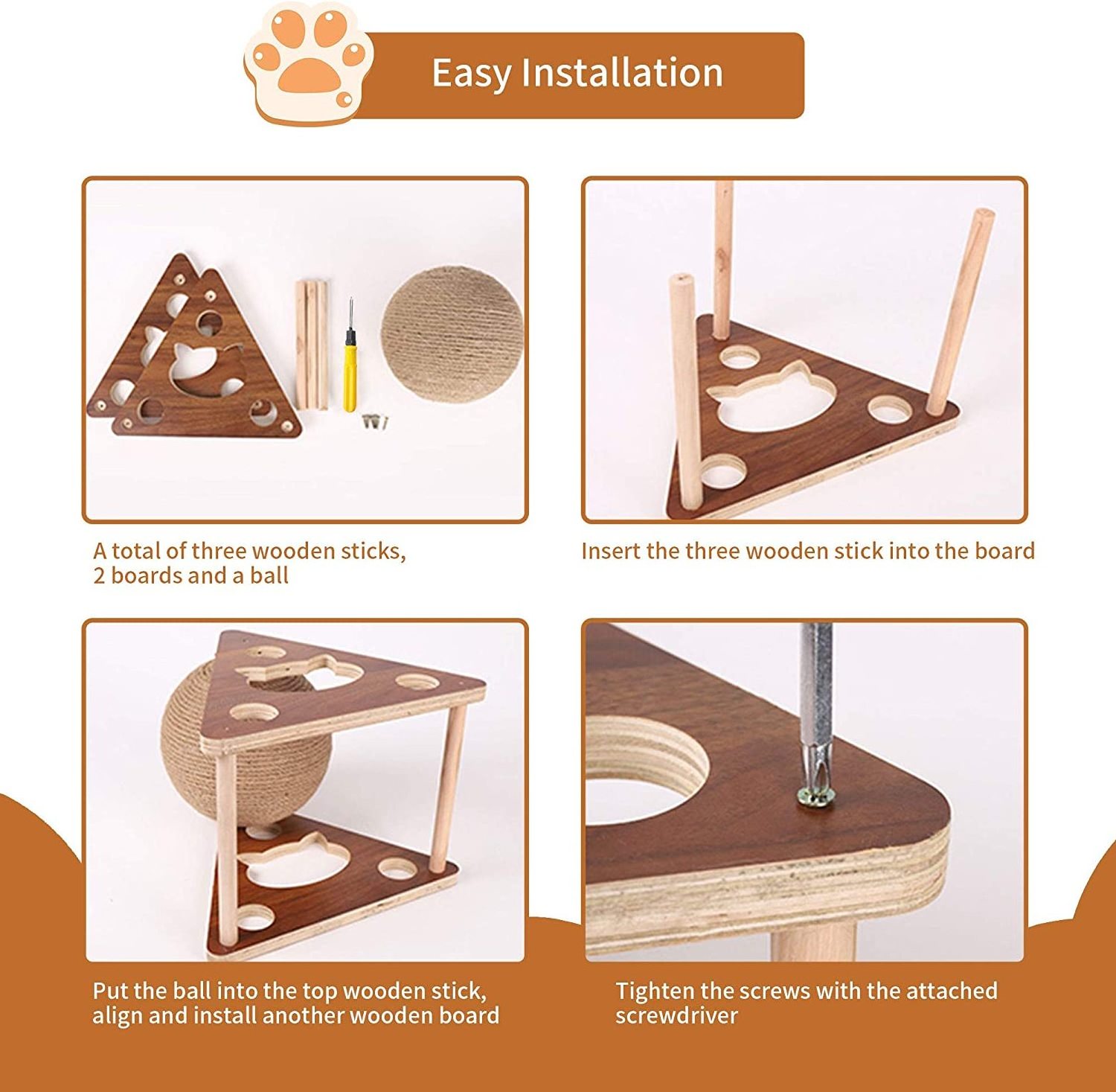 indoor Keep Cats Fit Scratching Ball wooden Cat Scratcher Toy With cat claw column base