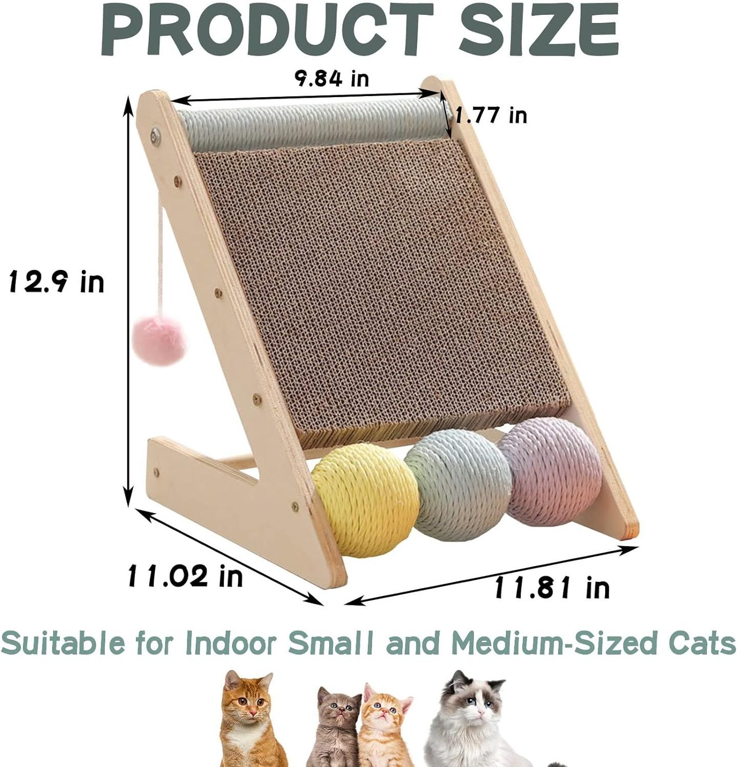 custom scratching toy solid wood frame cardboard cat scratch board corrugated paper cat scratch board tilt scraper with sisa