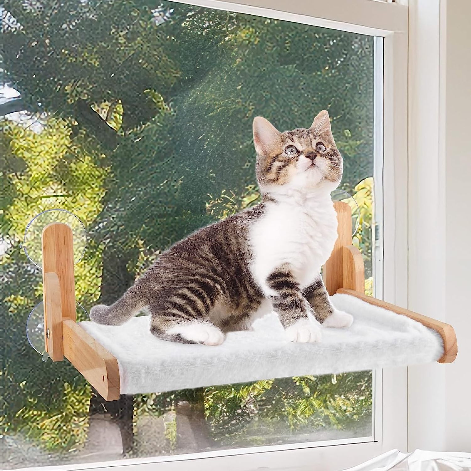 Custom Cordless Folding Wooden Cat Window Hammock Stacked Cat Window Habitat Hammock bed