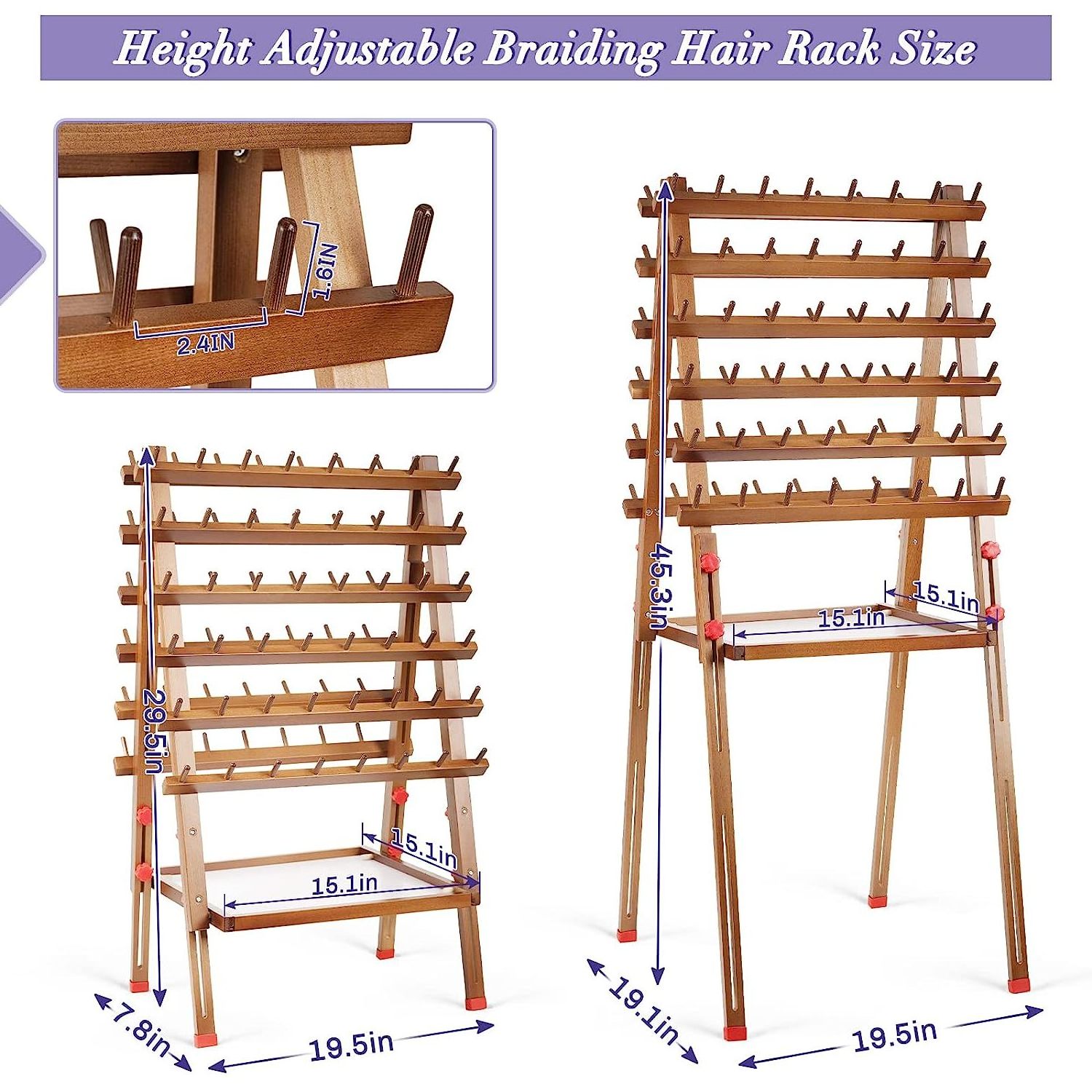 Wholesale Adjustable height Wig display racks wooden braiding hair rack With storage tray