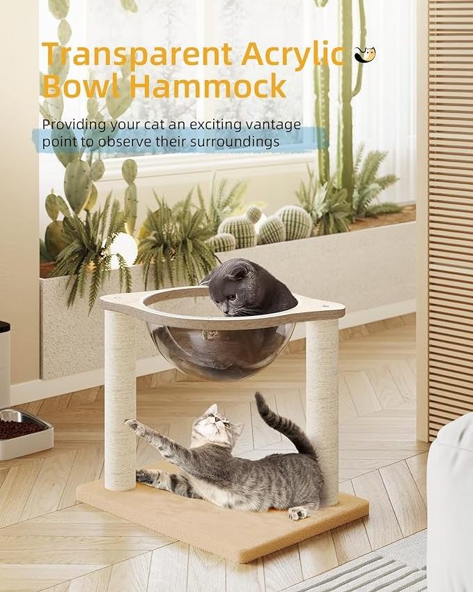 Wholesale cat hammock bed with natural sisal grab column corrugated cat scratch board transparent cat capsule