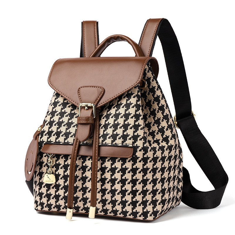 Backpack 2023 New Trendy  Unique Design Fashionable and Western Style Leisure Houndstooth Travel Backpack Checkered bag