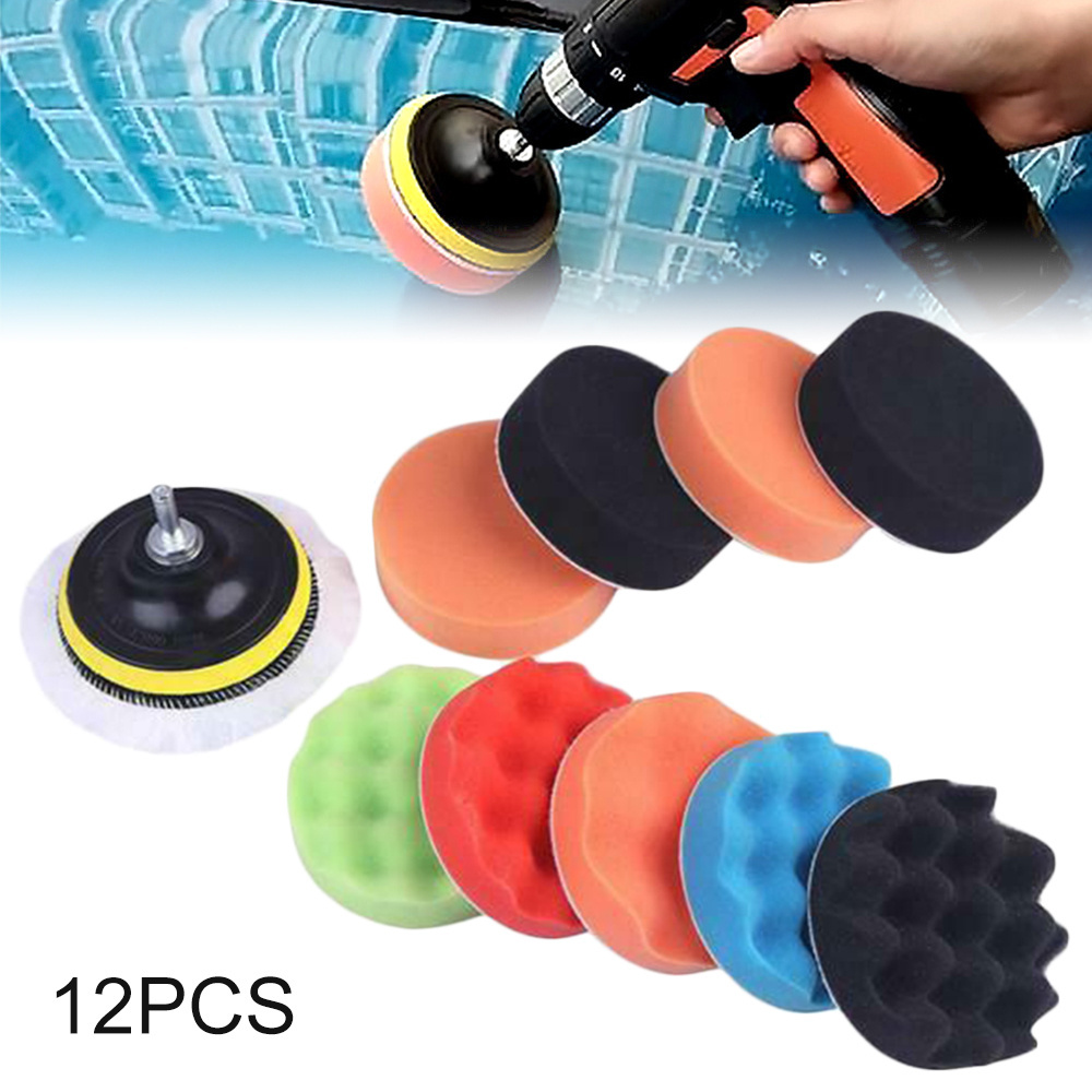 12pcs 3inch Sponge Polisher Waxing Pads Buffing Cleaning Set for Polish Buffer Drill Wheel Car Polishing Removes Scratches Kit