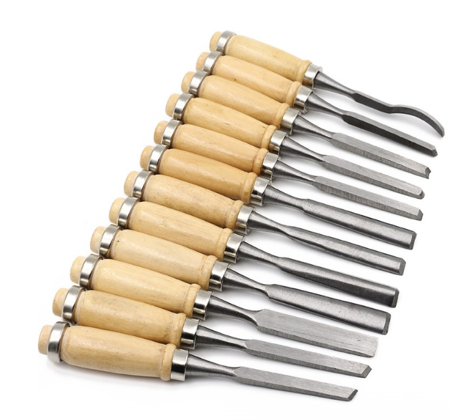 Wood Carving Chisel Set Hand Chisel Tool Set for Carpenters Woodworking Tool with Canvas Bag High Quality 12pcs OEM Wooden Tools