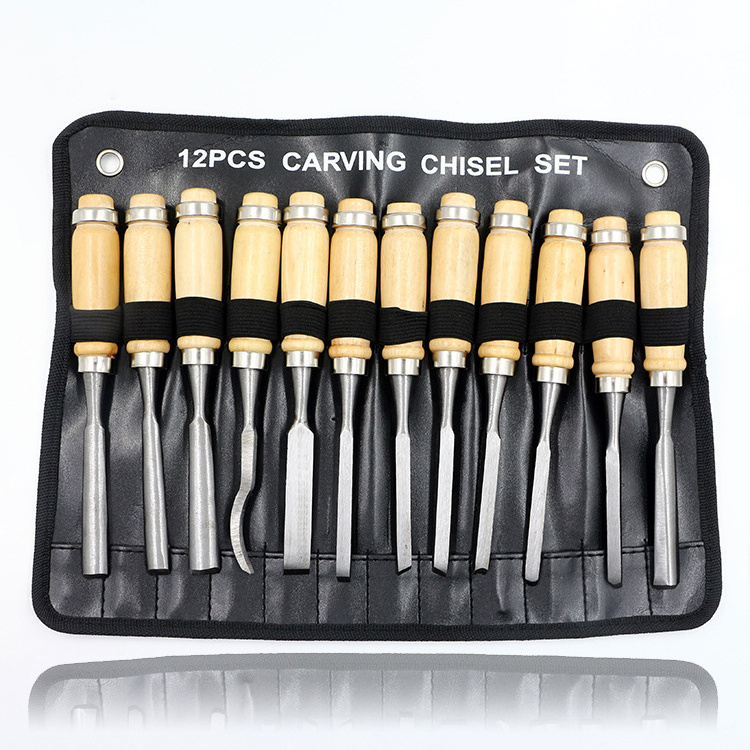 Wood Carving Chisel Set Hand Chisel Tool Set for Carpenters Woodworking Tool with Canvas Bag High Quality 12pcs OEM Wooden Tools