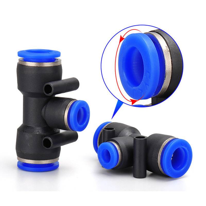 Air Connectors 4/ 6/ 8mm 10 12MM Pneumatic Fitting Quick Connect Slip Lock Tee 3Way Plastic Pipe Water Hose Tube Connector