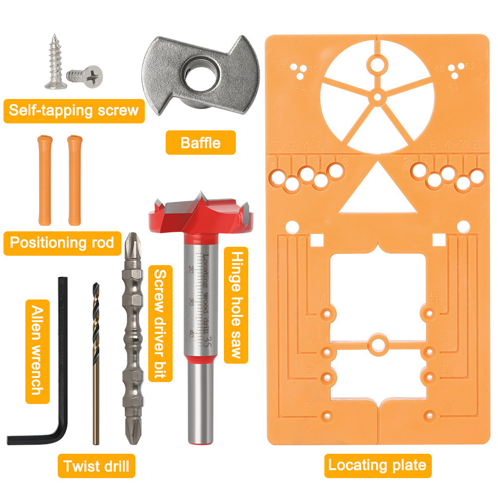 7pcs 35mm Hinge Hole Drilling Guide Locator Hinge Drilling Jig Drill Bits Woodworking Door Hole Opener Cabinet Accessories Tools