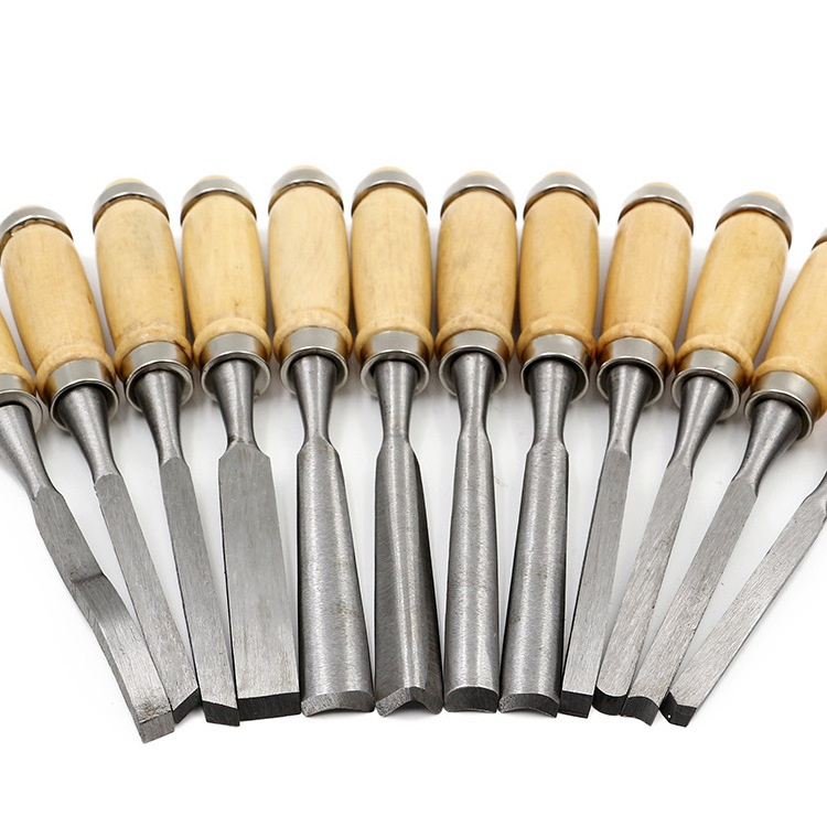 Wood Carving Chisel Set Hand Chisel Tool Set for Carpenters Woodworking Tool with Canvas Bag High Quality 12pcs OEM Wooden Tools