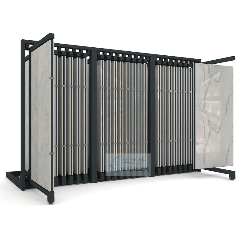 Sliding Metal Ceramic Tile Display Racks Floor Tile Showroom Displays Pushpull Stone Quartz Display Rack Stand