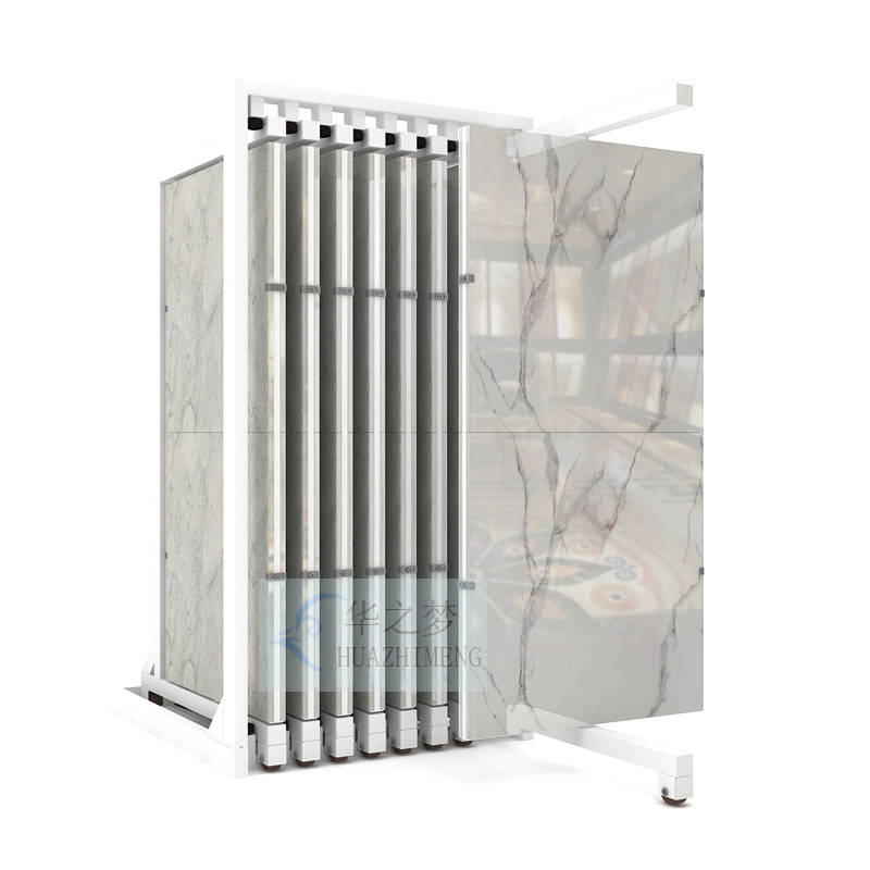 Sliding Metal Ceramic Tile Display Racks Floor Tile Showroom Displays Pushpull Stone Quartz Display Rack Stand