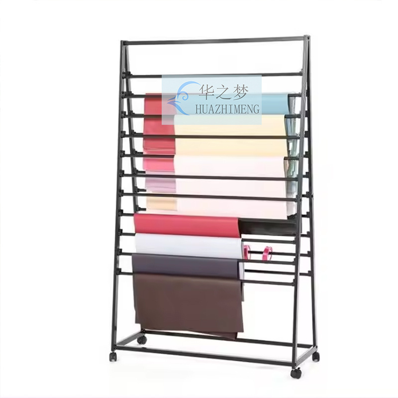 Morden Standing Carpet Display Rack Fabric Sample Display Blanket Rug Metal Displays Stand With Wheels