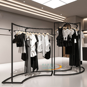 Curve shape black women's clothing display rack clothes store shelf trade show clothing display stand