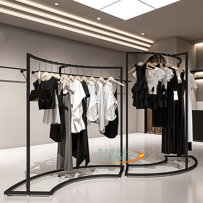 Curve shape black women s clothing display rack clothes store shelf trade show clothing display stand