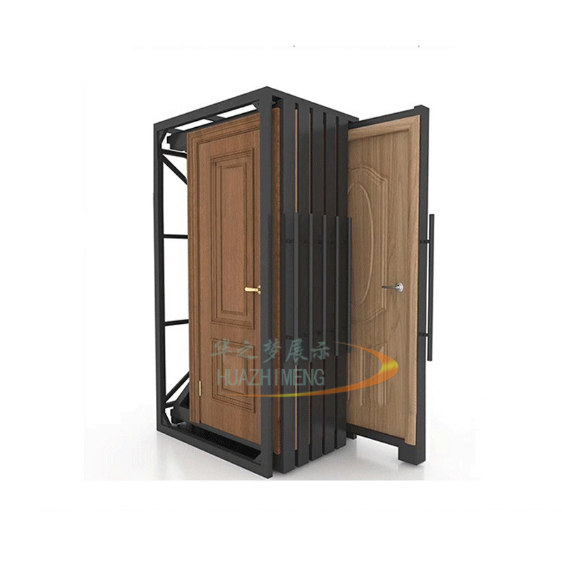 Door Sample Frame Sliding Display Stand Pull Out Bare Edge Wooden Door Metal Display Stand Rack For Door Showroom