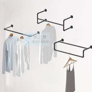 Wall Mounted Heavy Duty Garment Clothing Rack Display Industrial Pipe Black Simple Clothes Stand Hanging Rod For Closet