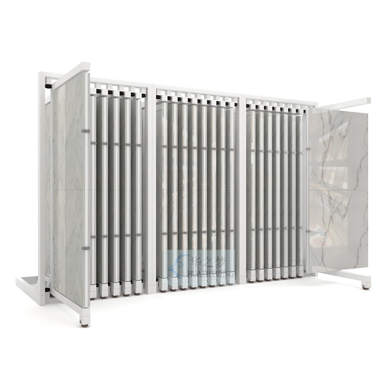 Sliding Metal Ceramic Tile Display Racks Floor Tile Showroom Displays Pushpull Stone Quartz Display Rack Stand