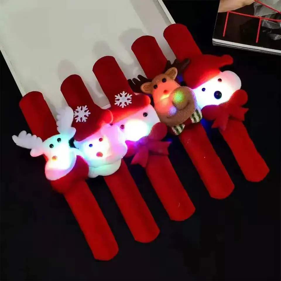 Christmas Accessories Headband Circle, Wrist Ring Band For Children Gift Toy Led Light Up Christmas Slap Bracelet