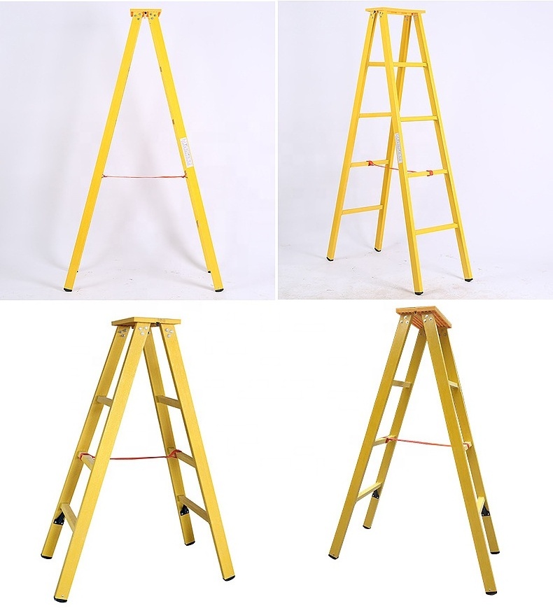 Household Step a Shape Ladder Safety FRP Insulation Double Side Folding Ladder and Fiberglass Brown Box Industrial 220V Yellow