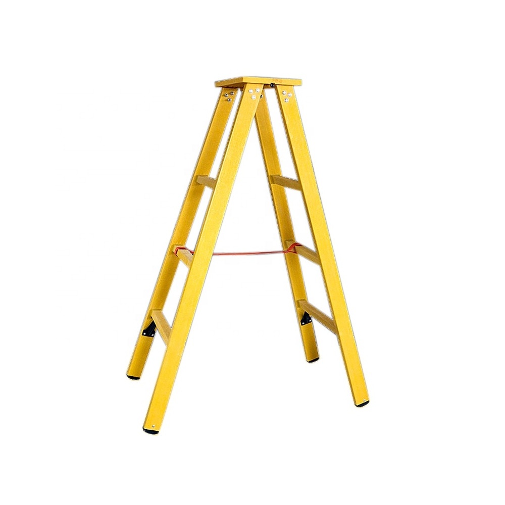 Household Step a Shape Ladder Safety FRP Insulation Double Side Folding Ladder and Fiberglass Brown Box Industrial 220V Yellow