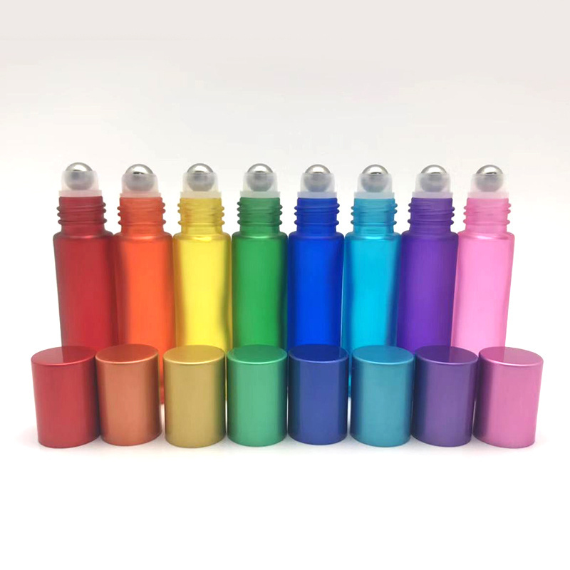 5ml 10ml rainbow color essential oil roller on glass bottle