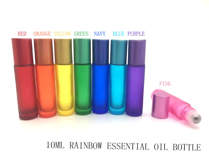 5ml 10ml rainbow color essential oil roller on glass bottle