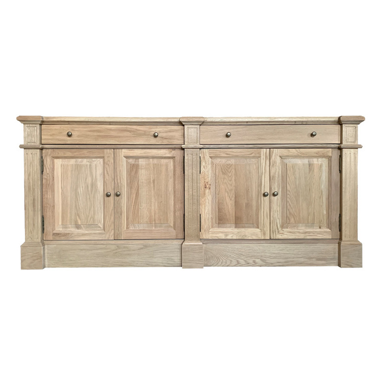 Antique Oak Solid Wood Carved French Provincial Sideboard Wooden Storage Cabinets with Doors Living Room Home Farmhouse Hotel