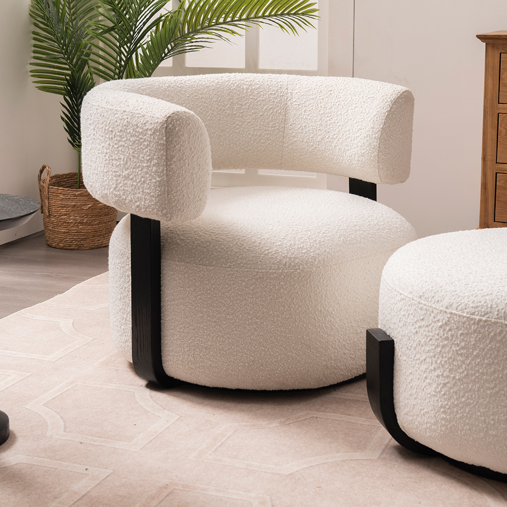 Boucle accent chair furniture sets single lounge sofa chair round single seat boucle sofa