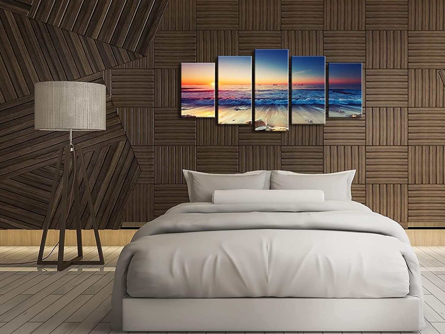 Modern Home Living Room Wall Hanging Decoration Painting UV Print 5 Panel Wall Art Sunset Picture Painting Canvas