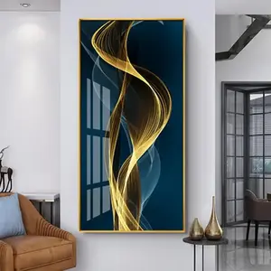 Vertical luxury Three -dimensional abstract Hotel crystal porcelain glass painting prints wall art home decoration