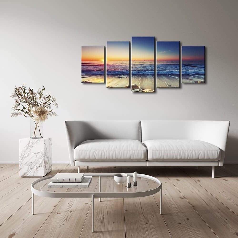 Modern Home Living Room Wall Hanging Decoration Painting UV Print 5 Panel Wall Art Sunset Picture Painting Canvas