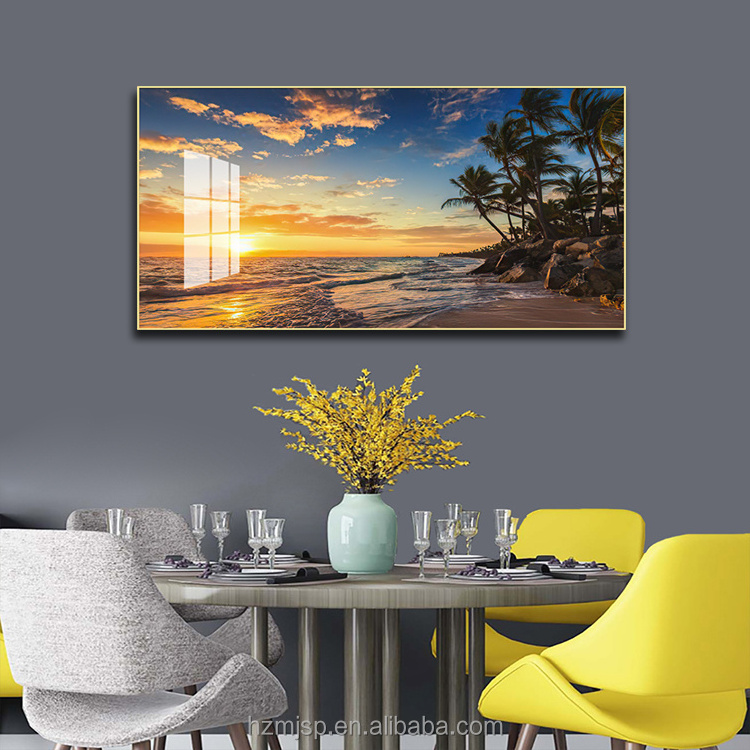 Wholesale Wall Art Canvas Glass Artwork Home Decoration Sunset Landscape Modern Crystal Porcelain HD Print Seascape Paintings