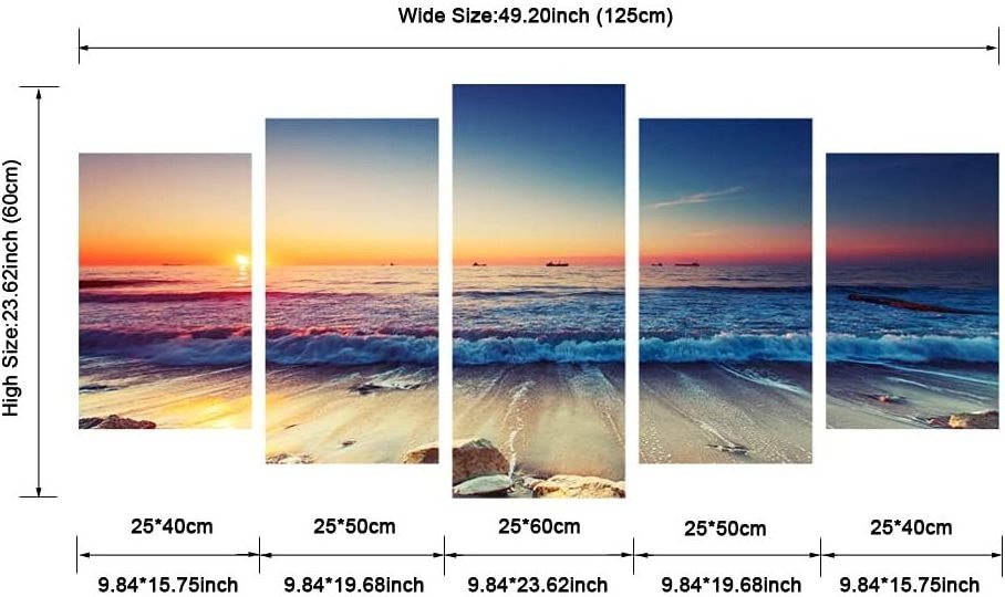 Modern Home Living Room Wall Hanging Decoration Painting UV Print 5 Panel Wall Art Sunset Picture Painting Canvas