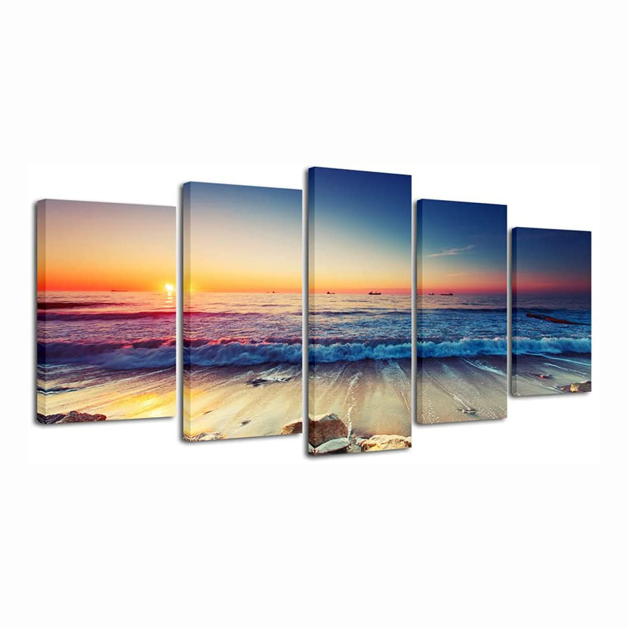 Modern Home Living Room Wall Hanging Decoration Painting UV Print 5 Panel Wall Art Sunset Picture Painting Canvas