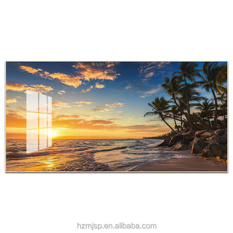 Wholesale Wall Art Canvas Glass Artwork Home Decoration Sunset Landscape Modern Crystal Porcelain HD Print Seascape Paintings