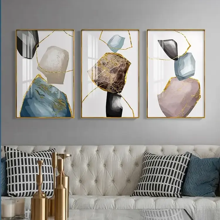 Living room wholesale decoration modern luxury art abstract crystal porcelain glass painting designs for home wall art decor