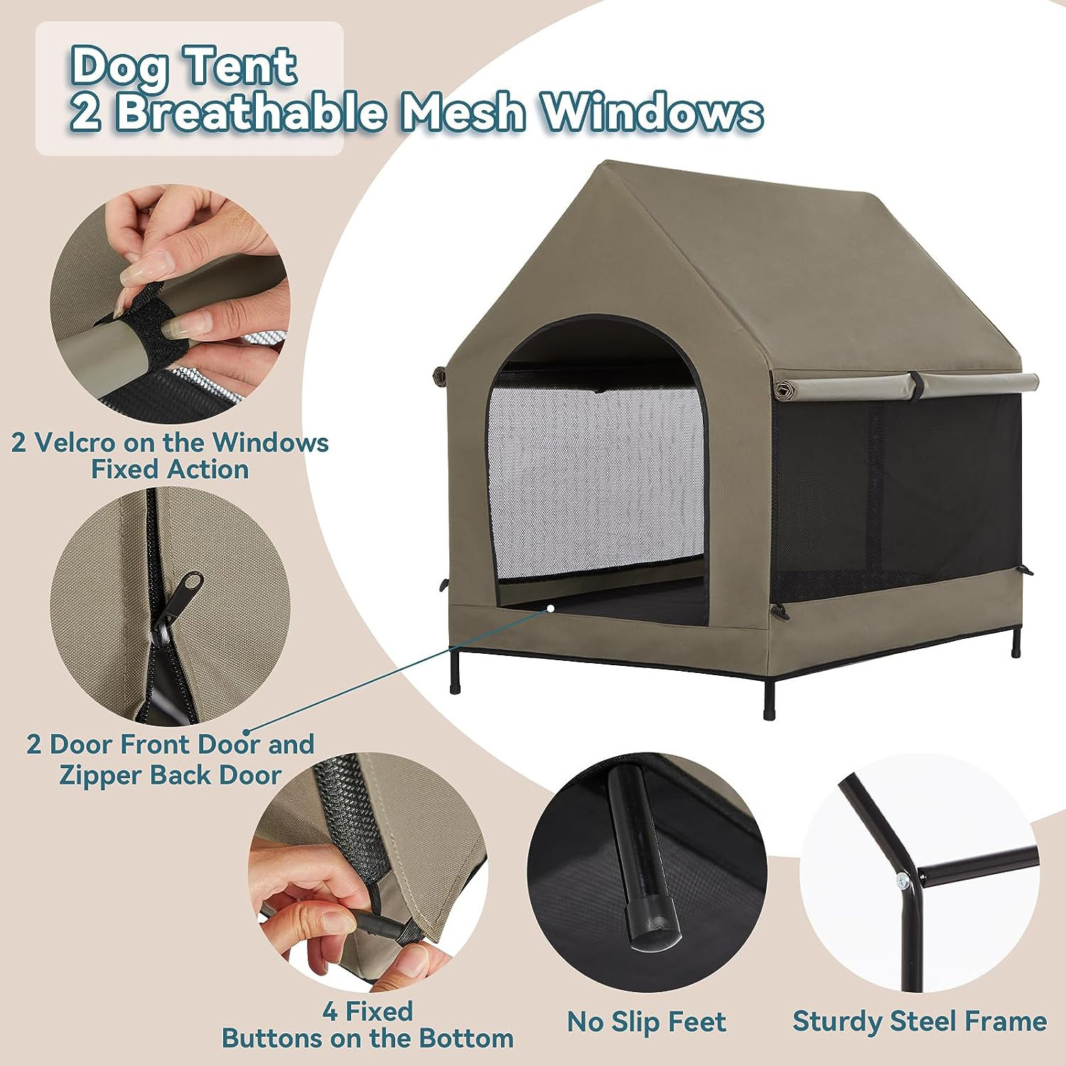 Elevated Pet House Raised Dog Bed Cots Canopy Shade Shelter Tent for Large Dog