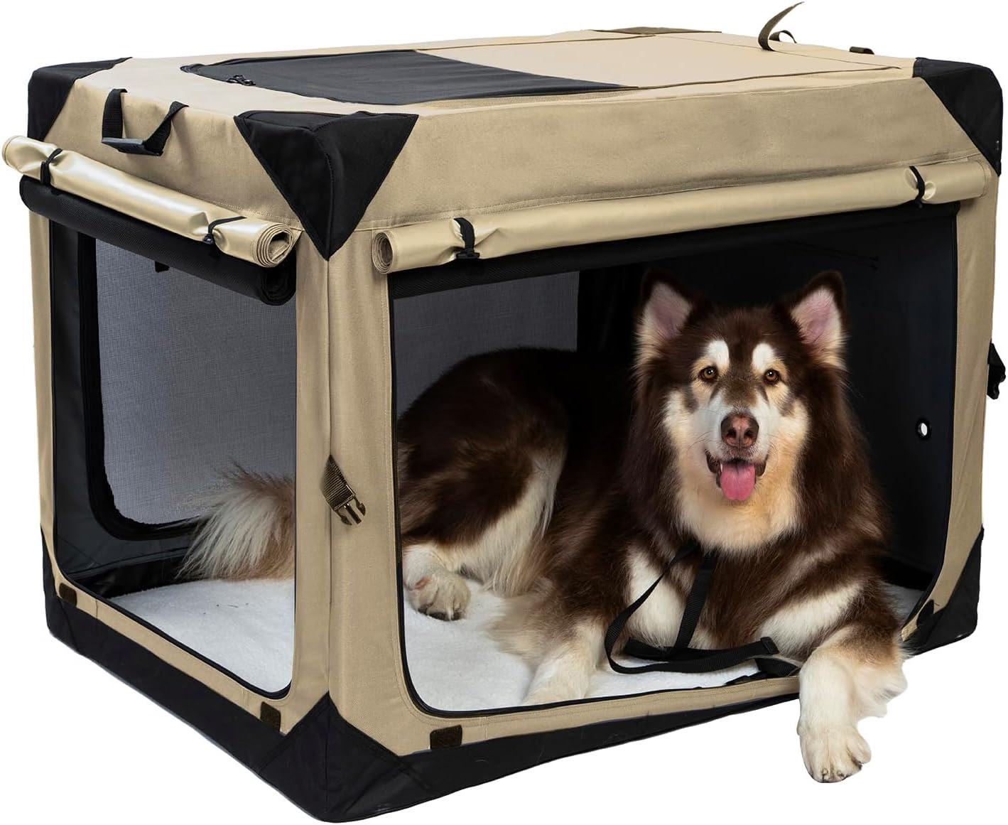 Friendly Pet Carrier Polyester Fabric and Mesh Pet Crate with Spring Metal Frame Collapsible Dog Kennel for Travel