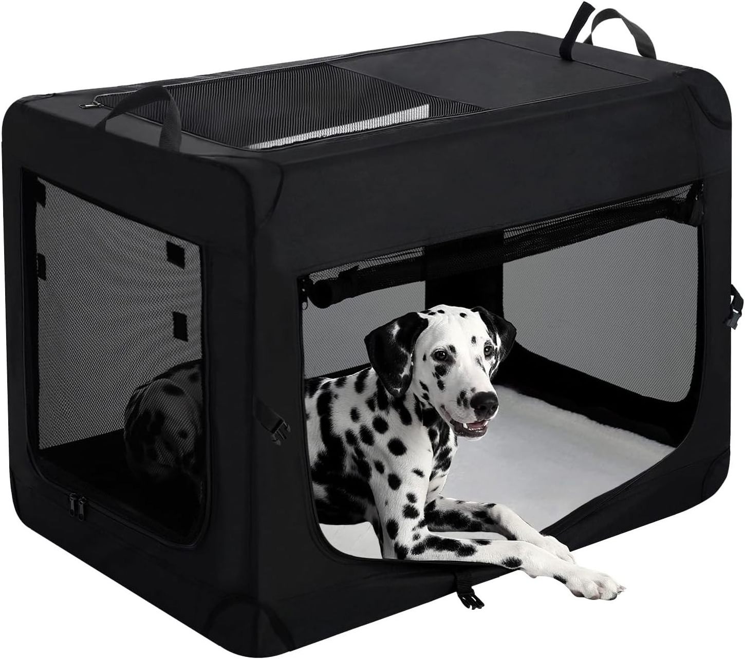 Friendly Pet Carrier Polyester Fabric and Mesh Pet Crate with Spring Metal Frame Collapsible Dog Kennel for Travel