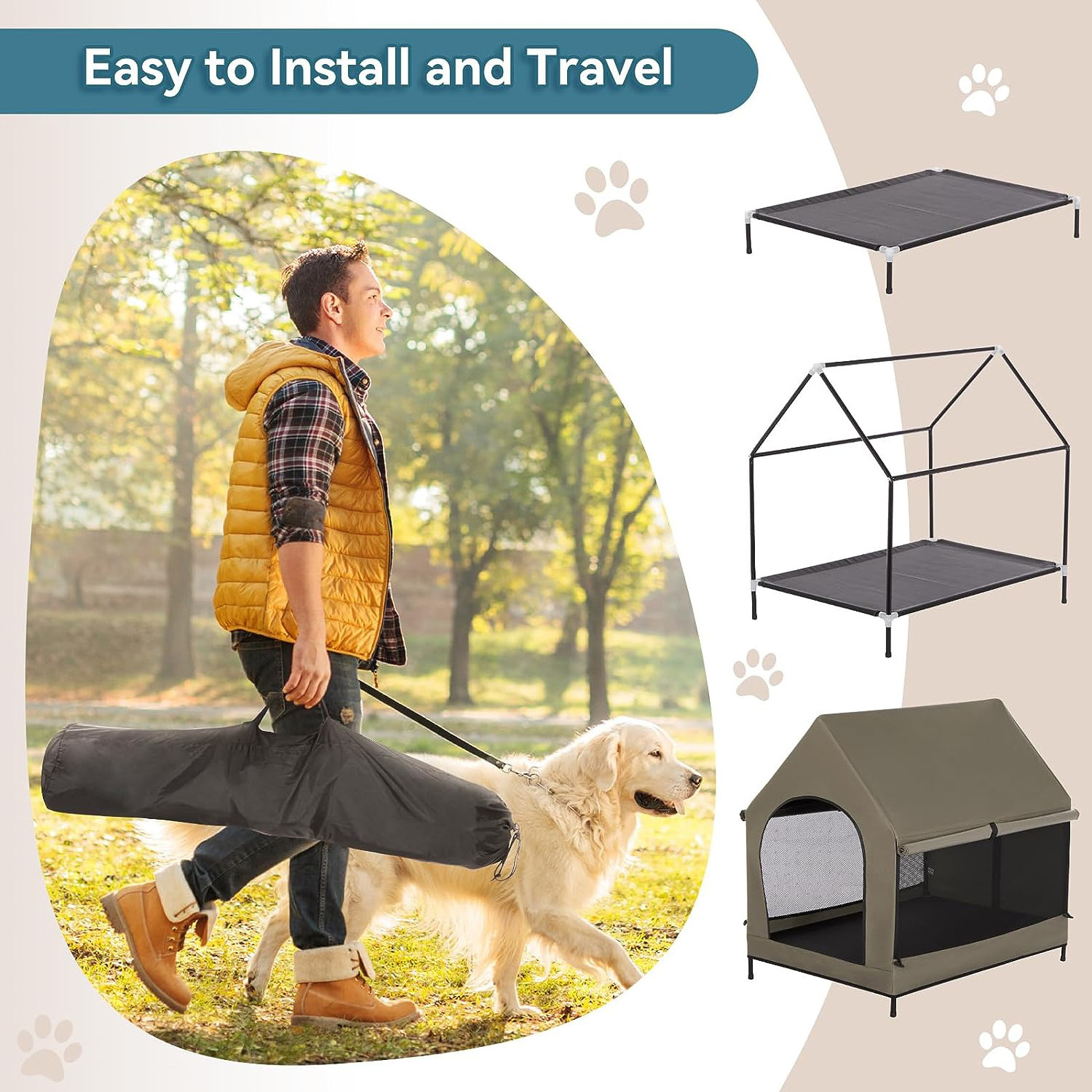 Elevated Pet House Raised Dog Bed Cots Canopy Shade Shelter Tent for Large Dog