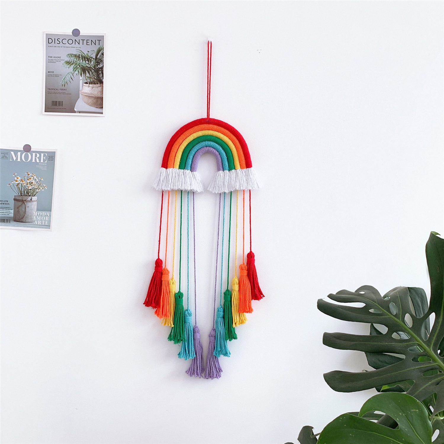 Kids Room Nursery Moon Pom Wall Hanging Rainbow Woven Handmade Macrame Wall Hanging Decor