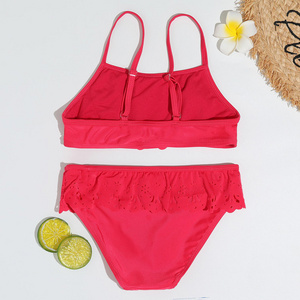 Beachwear Suit Kids Girls 2 Pieces Ruffles Hollowed Bikini Thong For Junior Girls