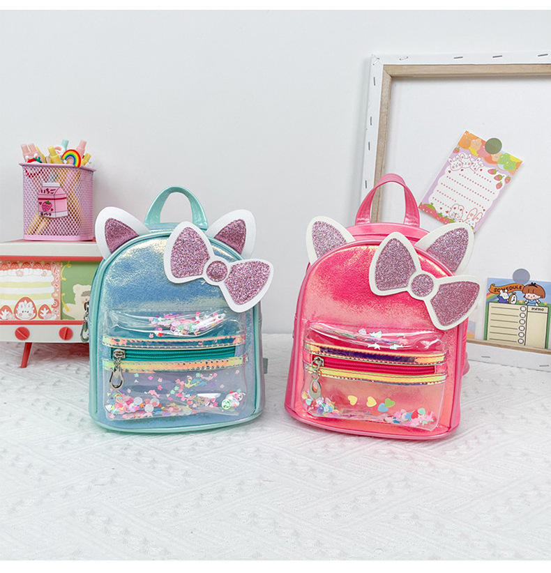 Kindergarten Student Girls Kids Bookbags Schoolbags Book Cartoon Sequins Bow Cat Ears School Bags