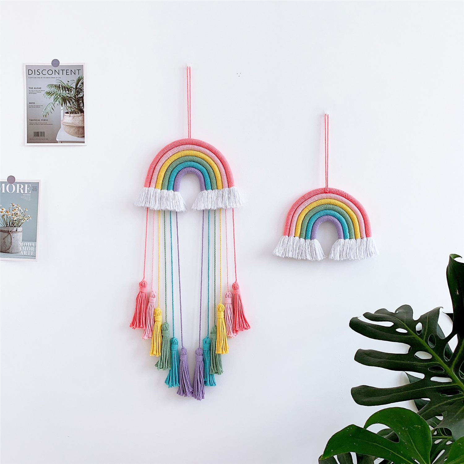 Kids Room Nursery Moon Pom Wall Hanging Rainbow Woven Handmade Macrame Wall Hanging Decor