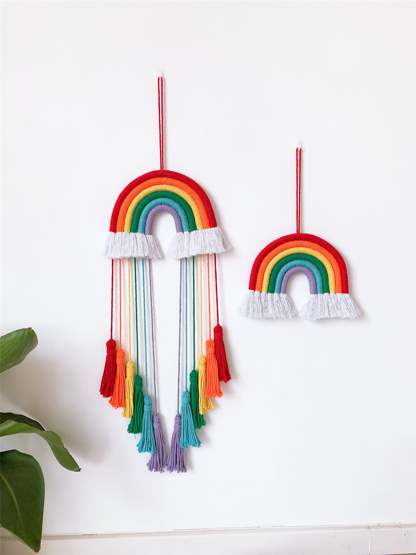 Kids Room Nursery Moon Pom Wall Hanging Rainbow Woven Handmade Macrame Wall Hanging Decor